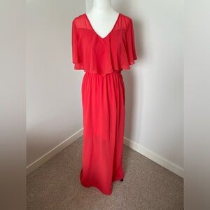 Vera Moda Flowy Ruffle Floor Length Dress - Red / Pink / coral color Size Medium